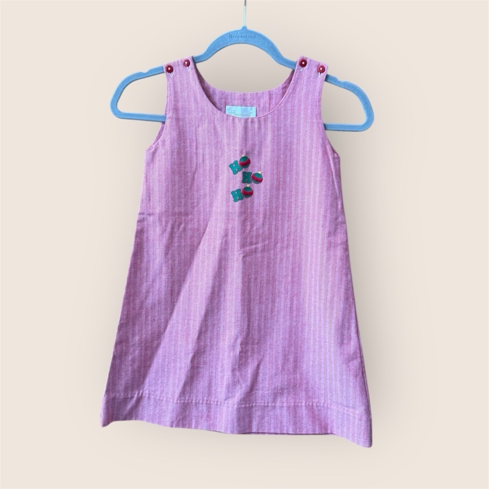 STRAUSBURG 100% cotton girls 4T sleeveless red holiday dress embroidered hohoho